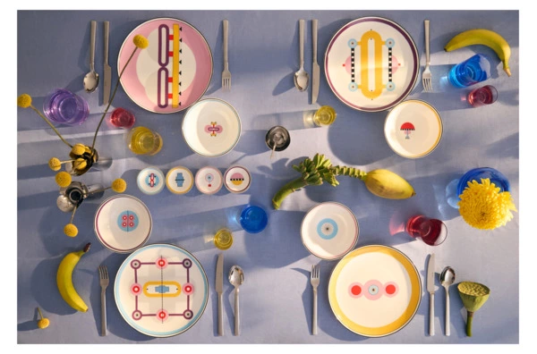 Тарелка обеденная Shirokov Мемфис 27 см, голубой кант, фарфор костяной