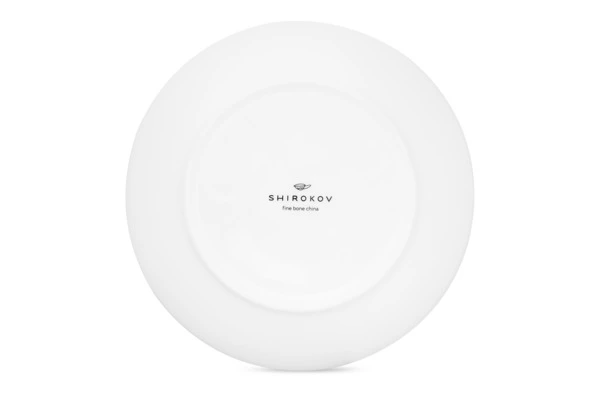 Тарелка закусочная Shirokov Мемфис 20,5 см, голубой кант, фарфор костяной