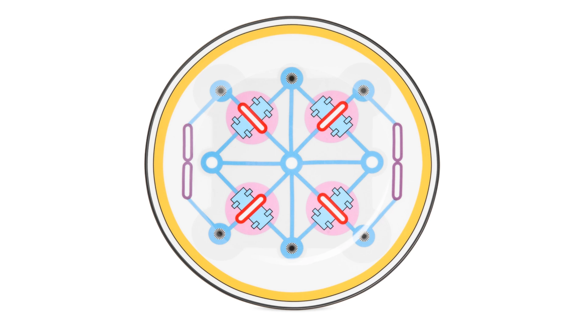 Тарелка закусочная Shirokov Мемфис 20,5 см, желтый кант, фарфор костяной