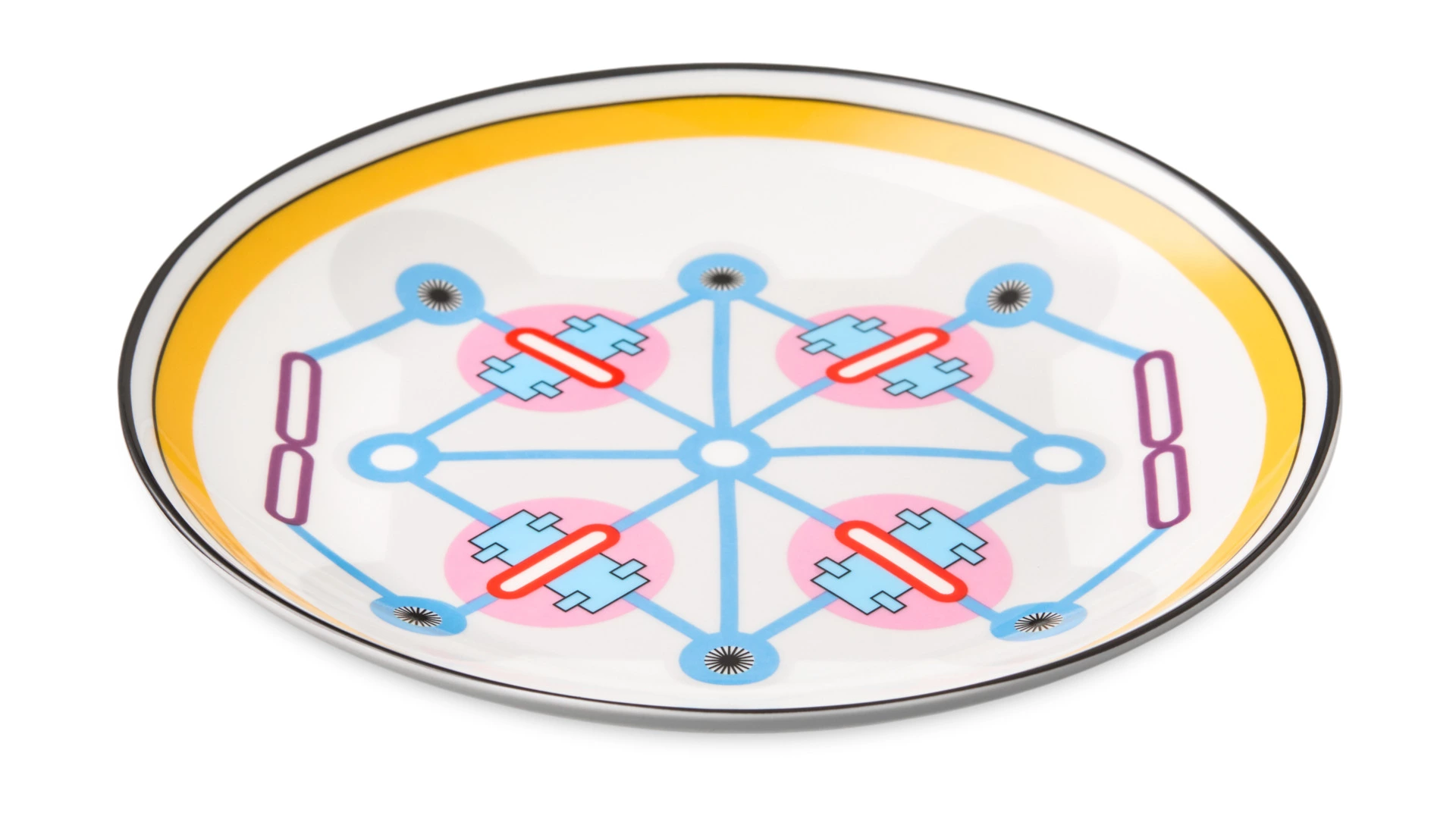 Тарелка закусочная Shirokov Мемфис 20,5 см, желтый кант, фарфор костяной