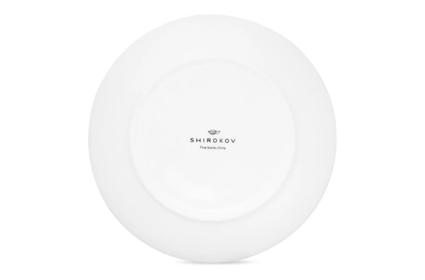 Тарелка закусочная Shirokov Мемфис 20,5 см, желтый кант, фарфор костяной