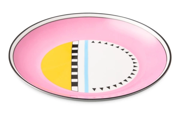 Тарелка закусочная Shirokov Мемфис 20,5 см, розовый кант, фарфор костяной