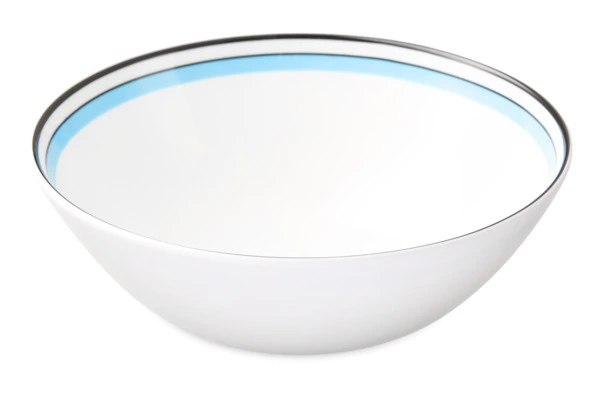 Тарелка суповая Shirokov Мемфис 460 мл, голубой кант, фарфор костяной