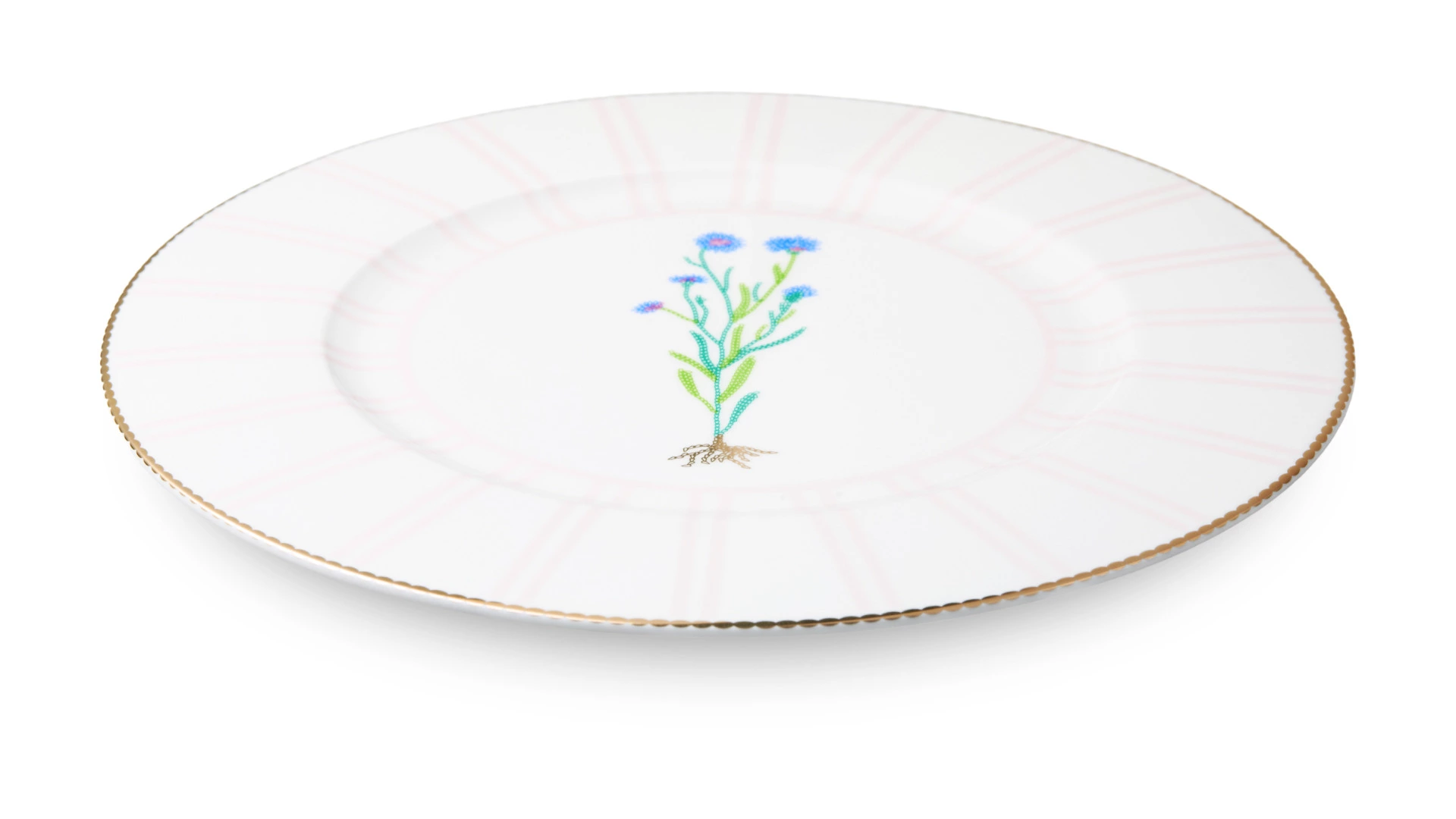 Тарелка обеденная Shirokov Гербарий Василек 28 см, фарфор костяной, позолота