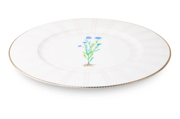 Тарелка обеденная Shirokov Гербарий Василек 28 см, фарфор костяной, позолота