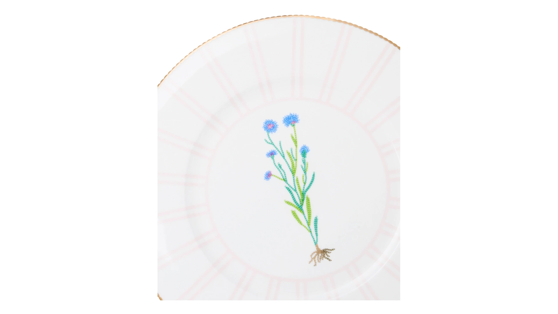 Тарелка обеденная Shirokov Гербарий Василек 28 см, фарфор костяной, позолота