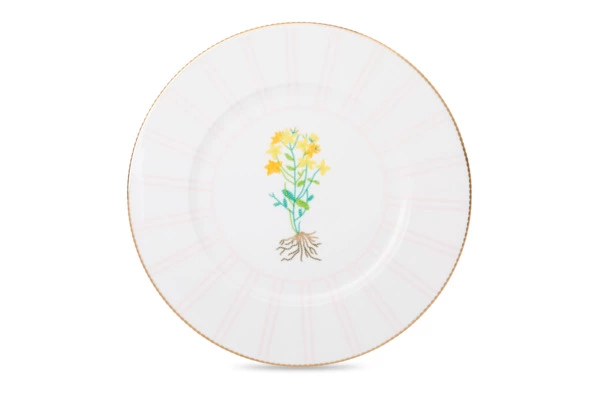 Тарелка обеденная Shirokov Гербарий Зверобой 28 см, фарфор костяной, позолота