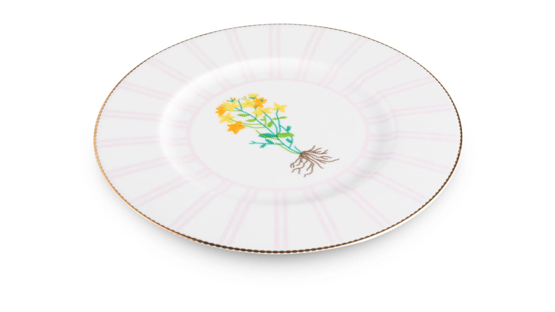 Тарелка обеденная Shirokov Гербарий Зверобой 28 см, фарфор костяной, позолота