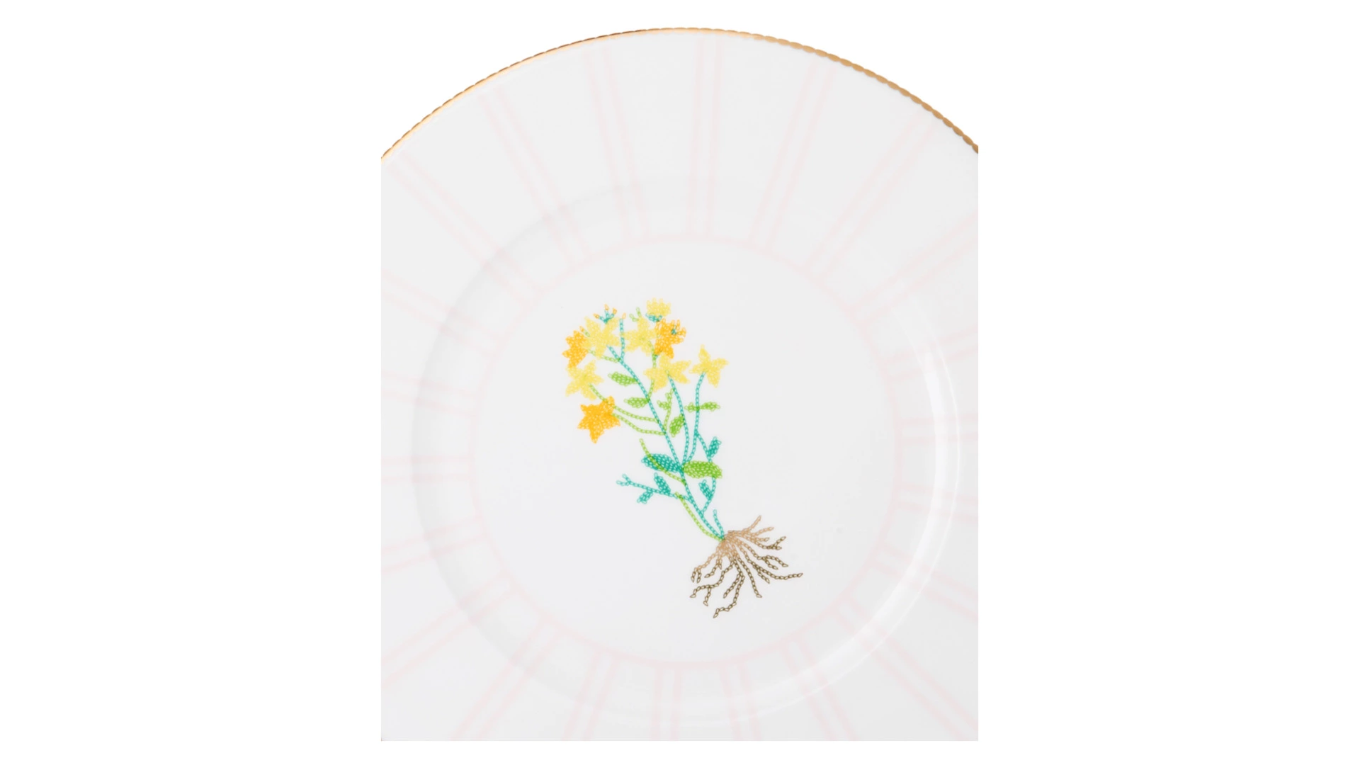Тарелка обеденная Shirokov Гербарий Зверобой 28 см, фарфор костяной, позолота