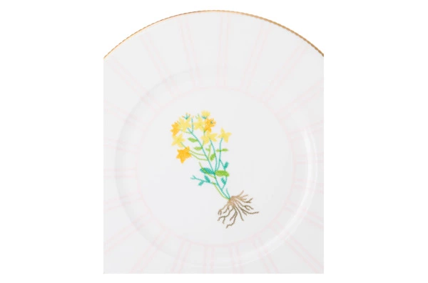 Тарелка обеденная Shirokov Гербарий Зверобой 28 см, фарфор костяной, позолота
