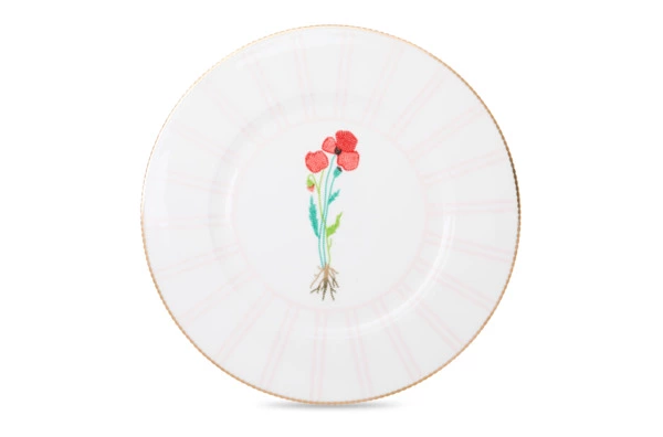 Тарелка обеденная Shirokov Гербарий Мак 28 см, фарфор костяной, позолота