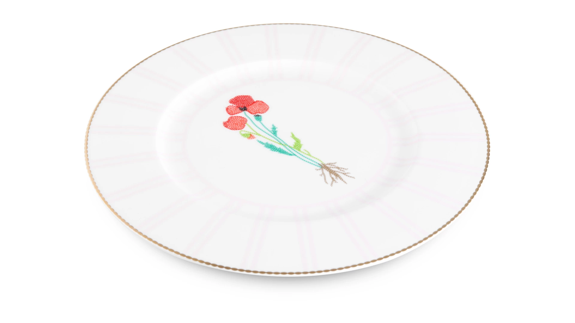 Тарелка обеденная Shirokov Гербарий Мак 28 см, фарфор костяной, позолота
