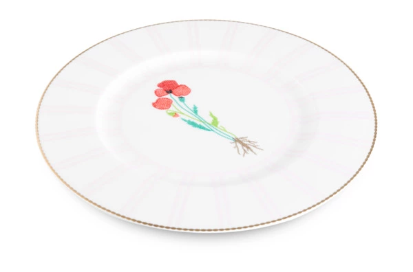 Тарелка обеденная Shirokov Гербарий Мак 28 см, фарфор костяной, позолота