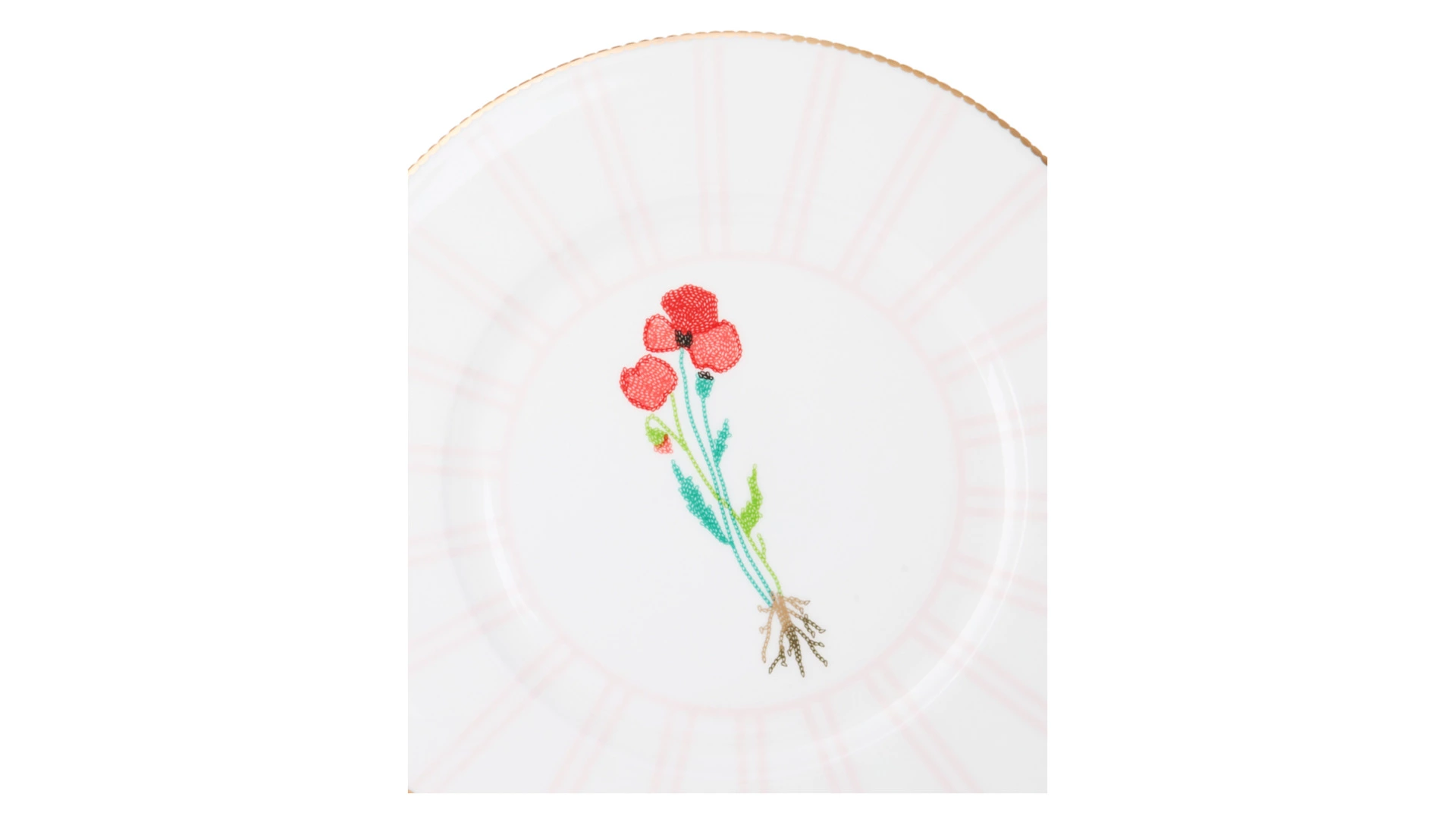 Тарелка обеденная Shirokov Гербарий Мак 28 см, фарфор костяной, позолота