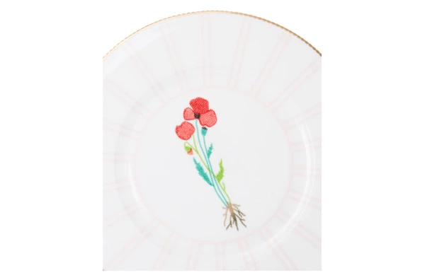 Тарелка обеденная Shirokov Гербарий Мак 28 см, фарфор костяной, позолота