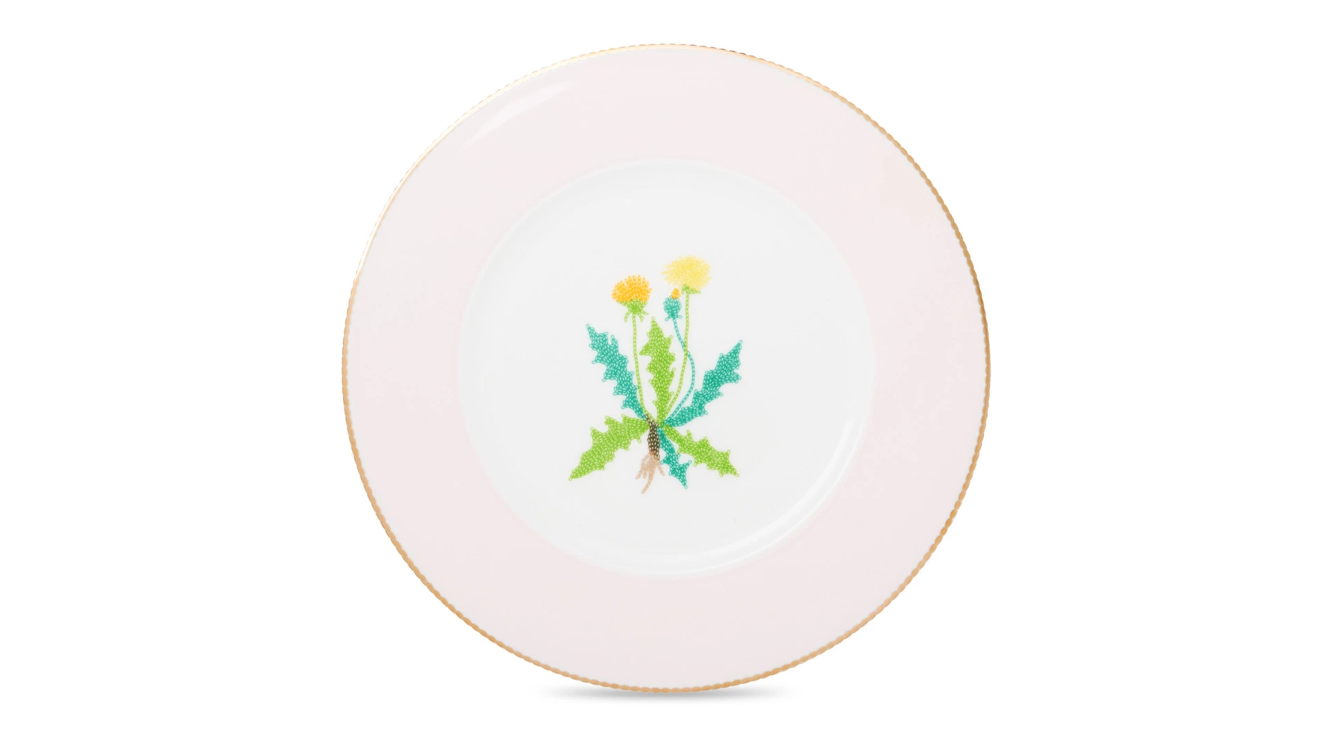 Тарелка закусочная Shirokov Гербарий Одуванчик 23,5 см, фарфор костяной, позолота