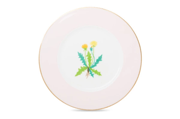 Тарелка закусочная Shirokov Гербарий Одуванчик 23,5 см, фарфор костяной, позолота
