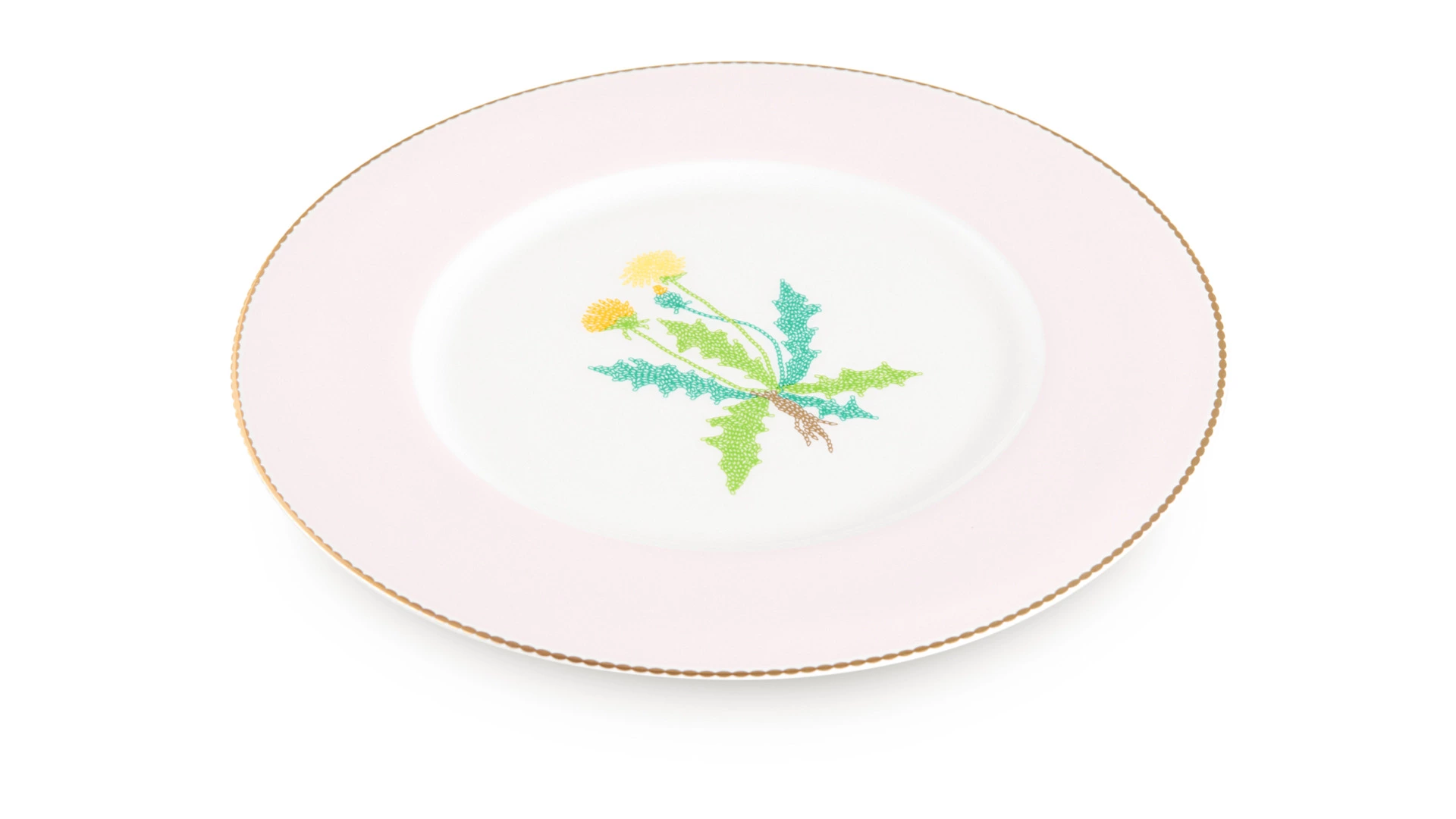 Тарелка закусочная Shirokov Гербарий Одуванчик 23,5 см, фарфор костяной, позолота