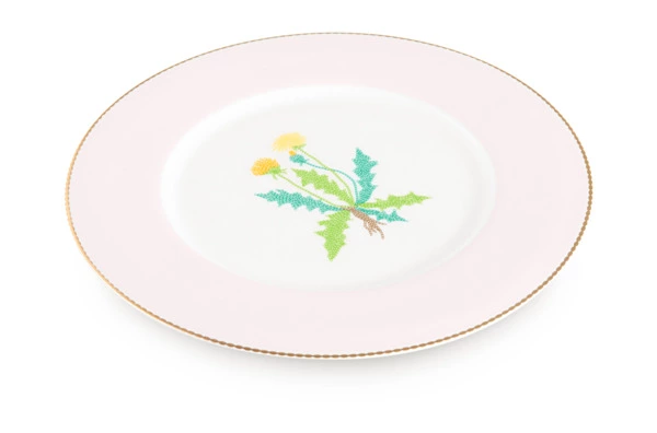 Тарелка закусочная Shirokov Гербарий Одуванчик 23,5 см, фарфор костяной, позолота