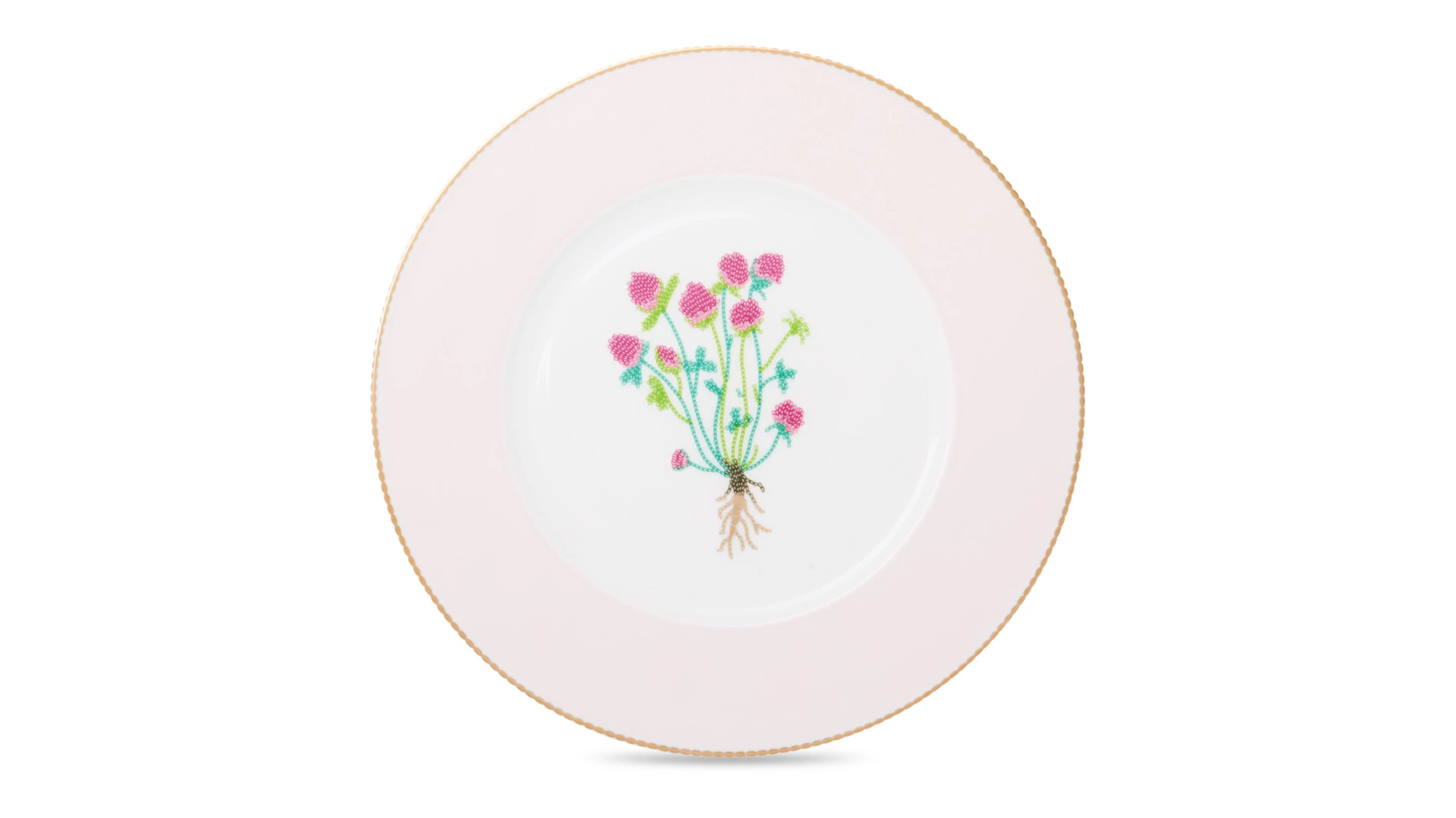 Тарелка закусочная Shirokov Гербарий Клевер 23,5 см, фарфор костяной, позолота