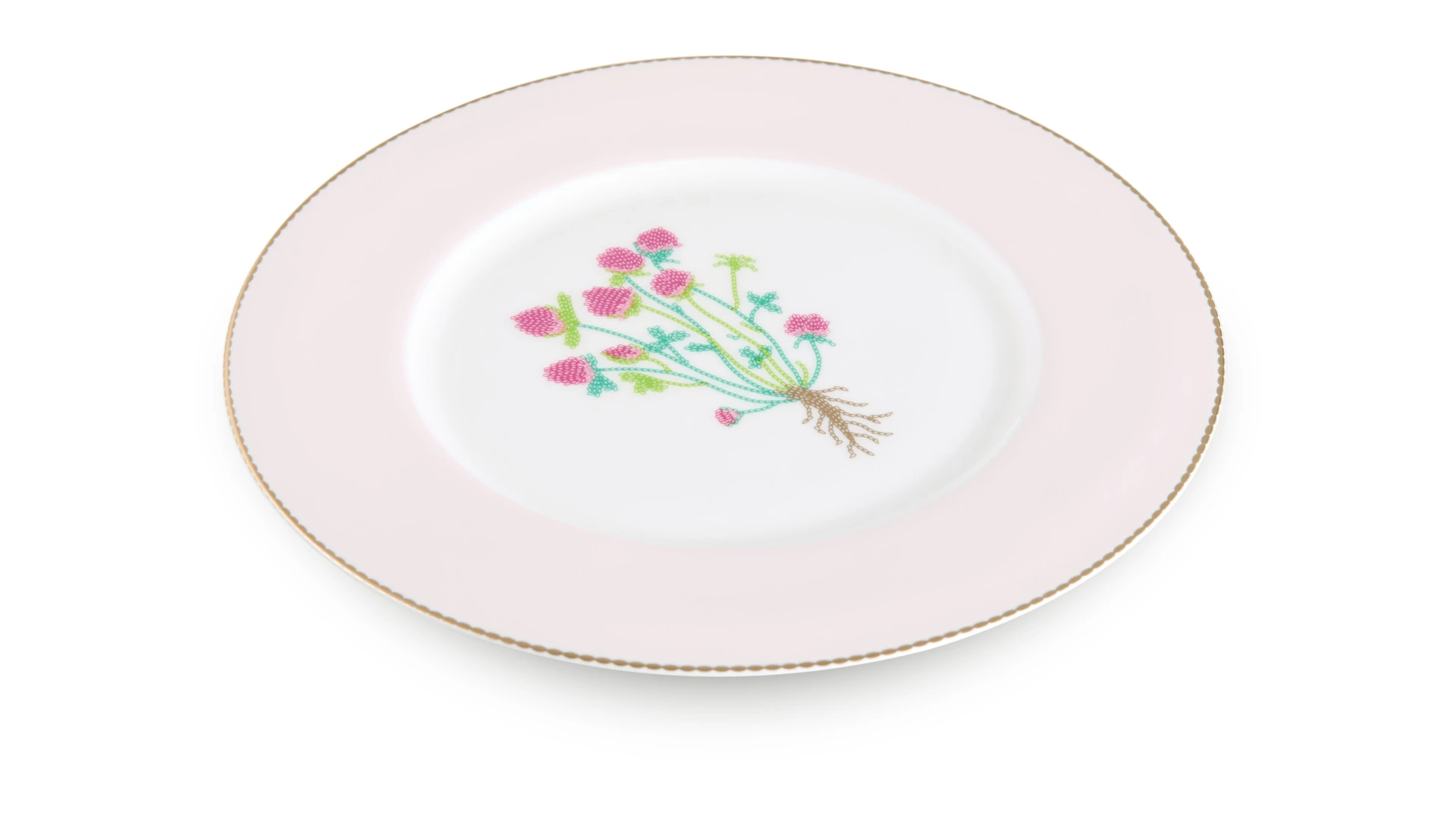 Тарелка закусочная Shirokov Гербарий Клевер 23,5 см, фарфор костяной, позолота