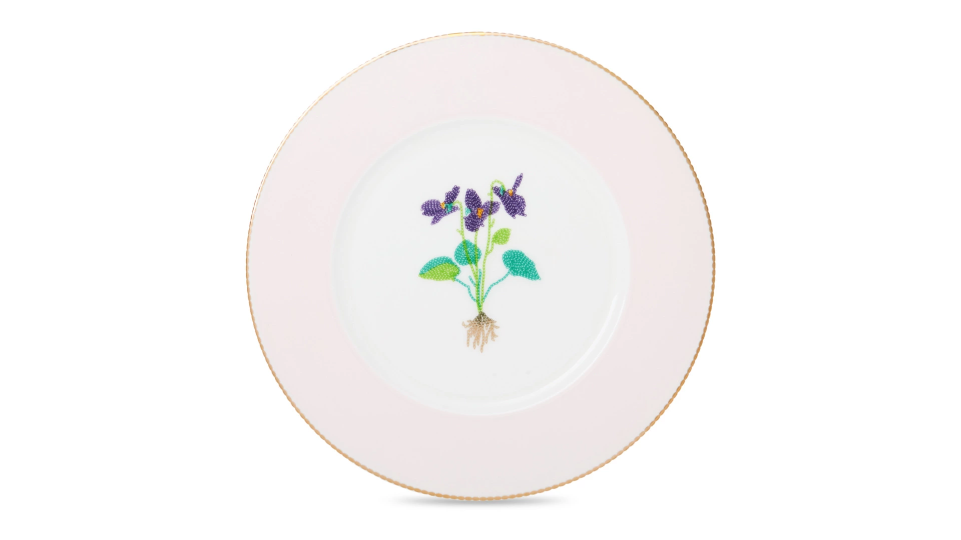 Тарелка закусочная Shirokov Гербарий Фиалка 23,5 см, фарфор костяной, позолота