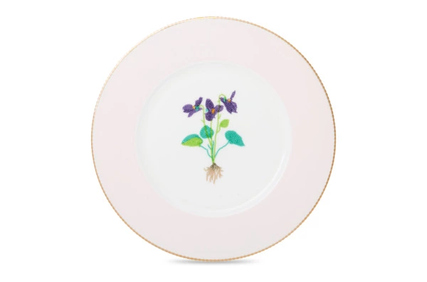 Тарелка закусочная Shirokov Гербарий Фиалка 23,5 см, фарфор костяной, позолота
