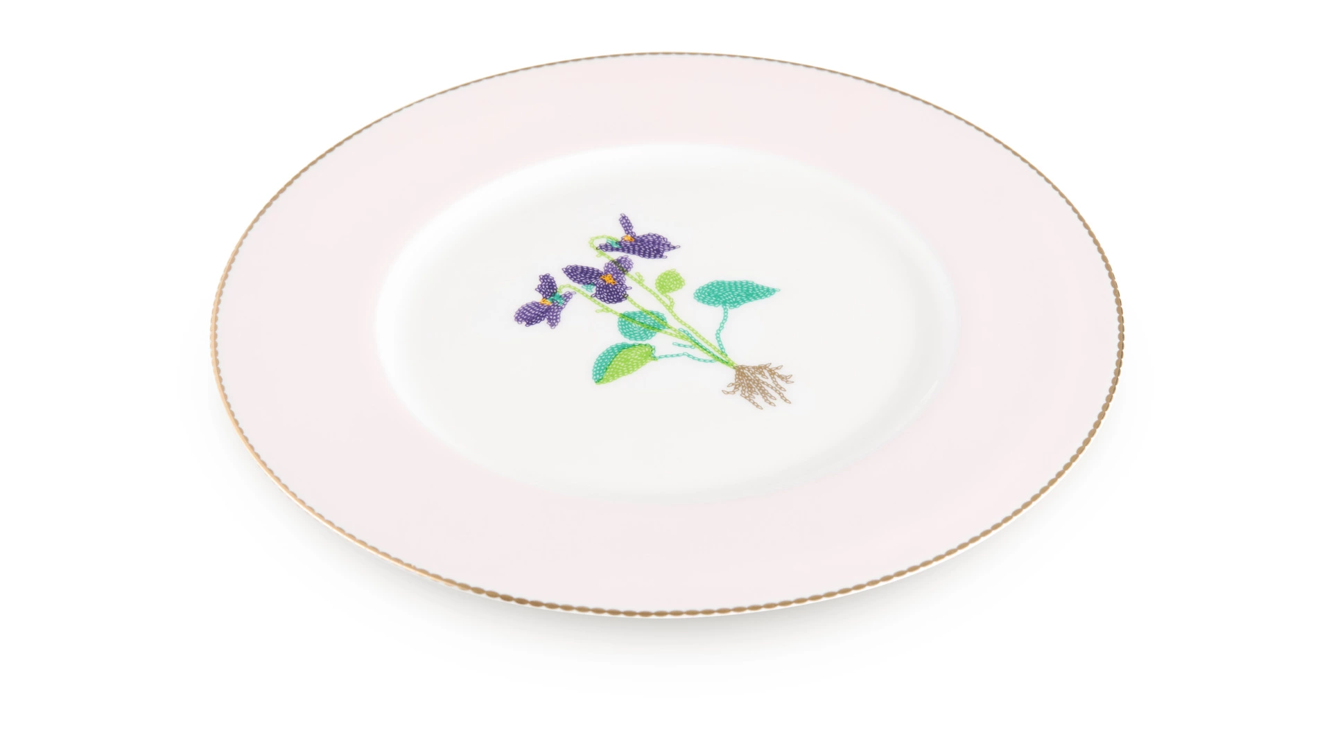 Тарелка закусочная Shirokov Гербарий Фиалка 23,5 см, фарфор костяной, позолота