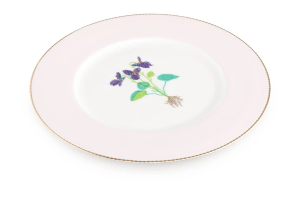 Тарелка закусочная Shirokov Гербарий Фиалка 23,5 см, фарфор костяной, позолота