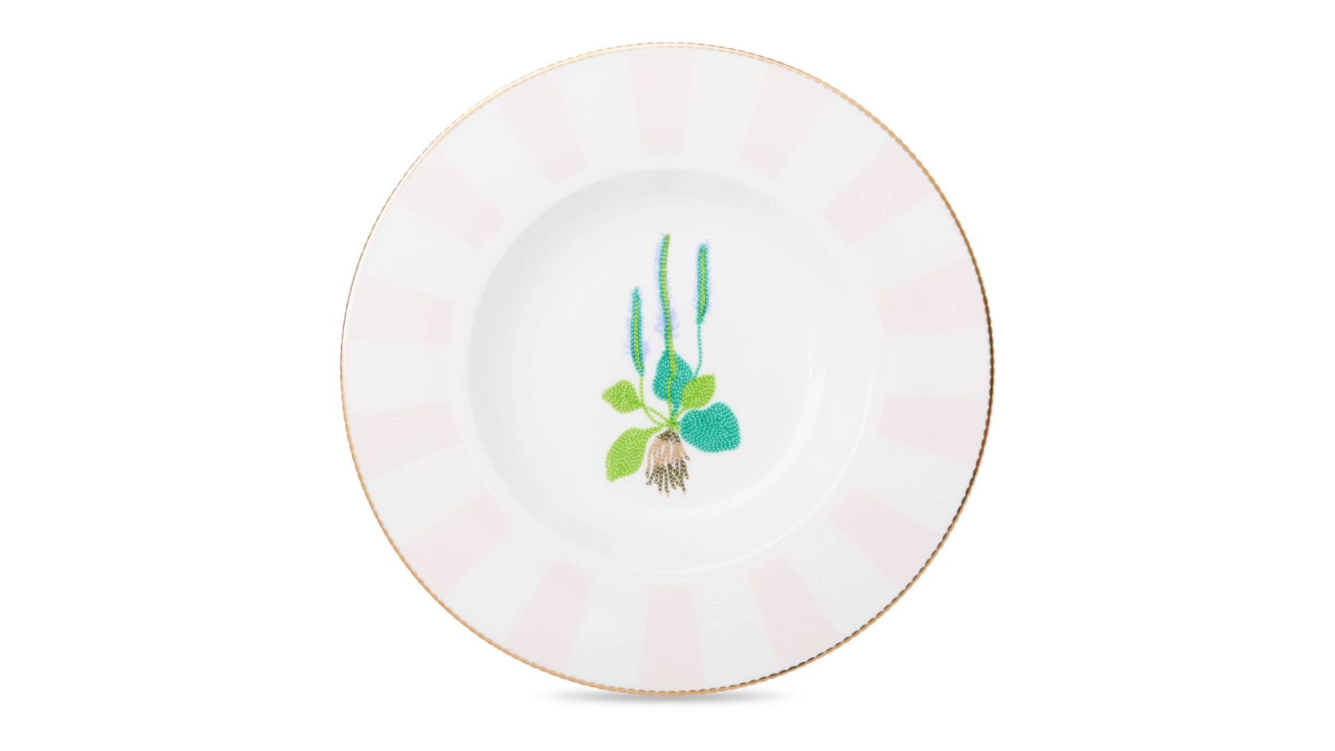 Тарелка суповая Shirokov Гербарий Подорожник 24 см, 300 мл, фарфор костяной, позолота