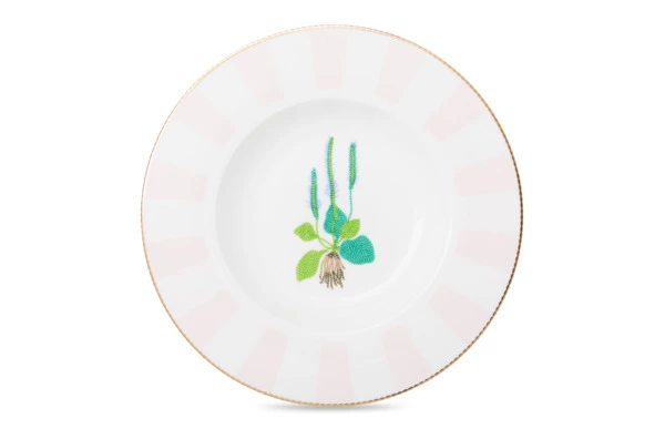 Тарелка суповая Shirokov Гербарий Подорожник 24 см, 300 мл, фарфор костяной, позолота