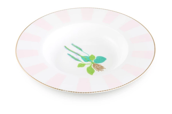 Тарелка суповая Shirokov Гербарий Подорожник 24 см, 300 мл, фарфор костяной, позолота