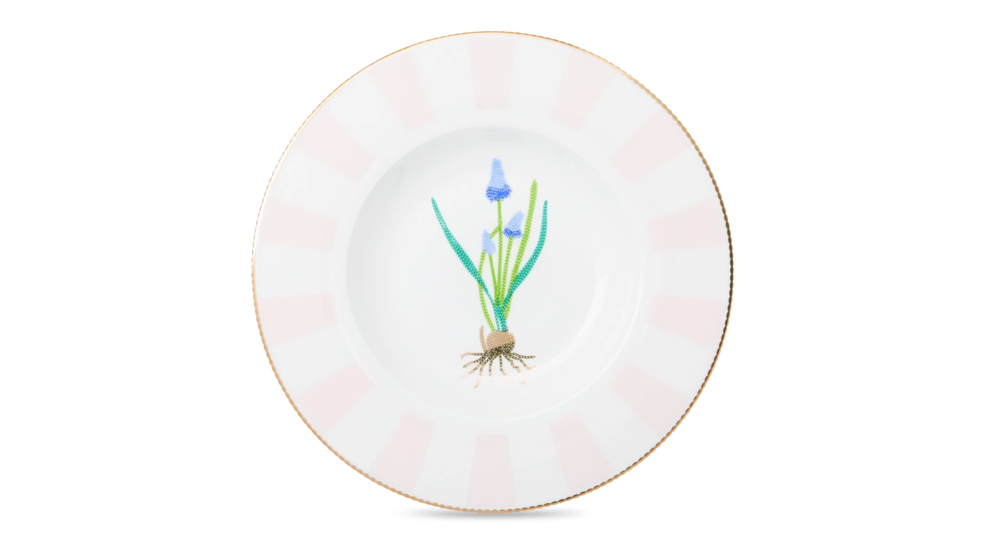 Тарелка суповая Shirokov Гербарий Мускари 24 см, 300 мл, фарфор костяной, позолота