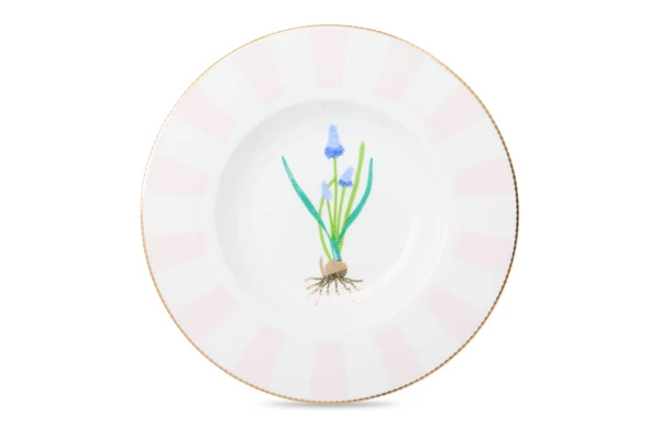 Тарелка суповая Shirokov Гербарий Мускари 24 см, 300 мл, фарфор костяной, позолота