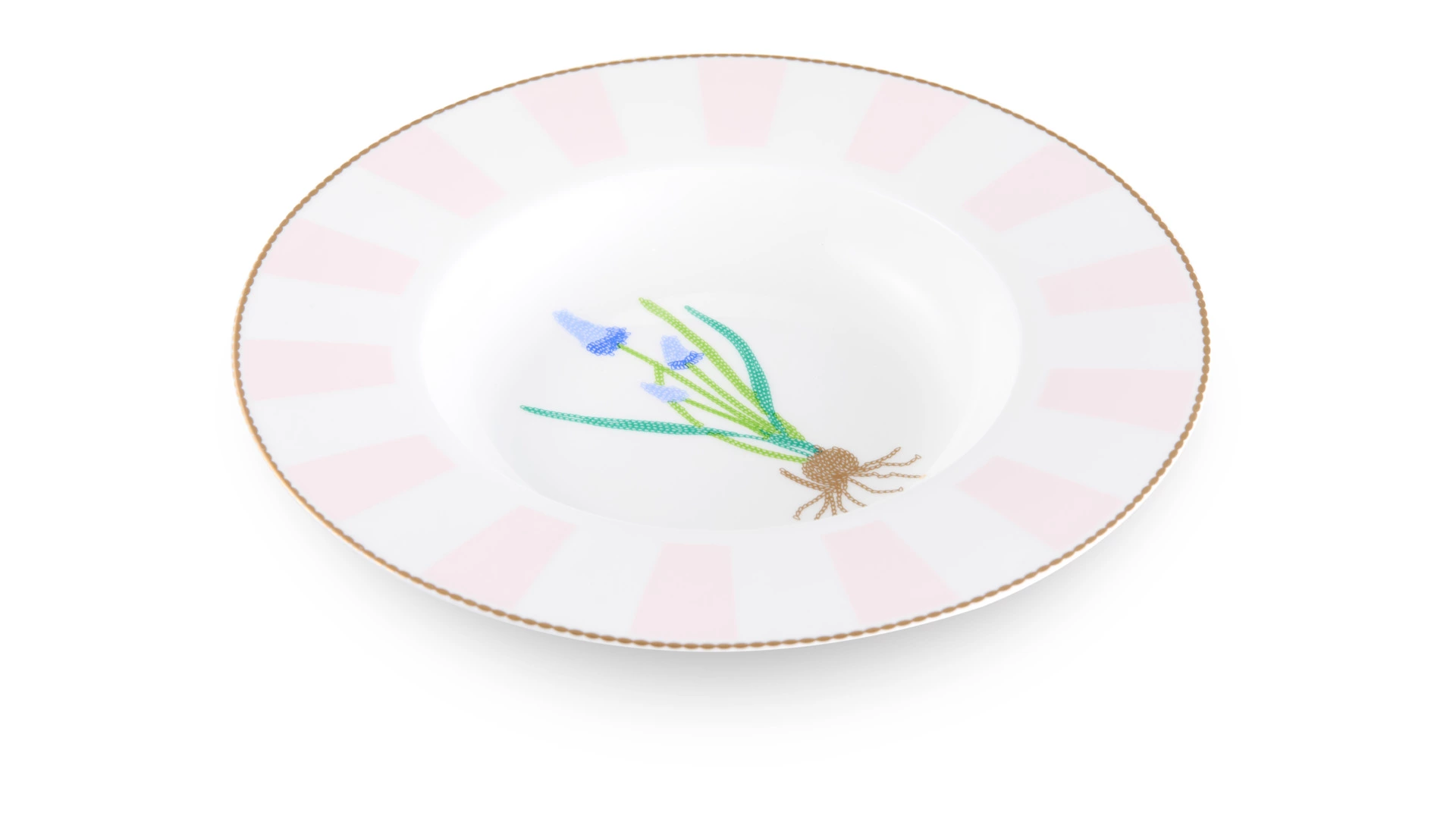 Тарелка суповая Shirokov Гербарий Мускари 24 см, 300 мл, фарфор костяной, позолота