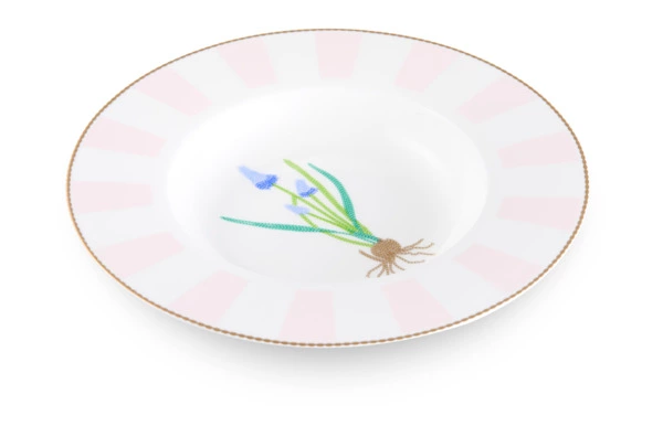 Тарелка суповая Shirokov Гербарий Мускари 24 см, 300 мл, фарфор костяной, позолота