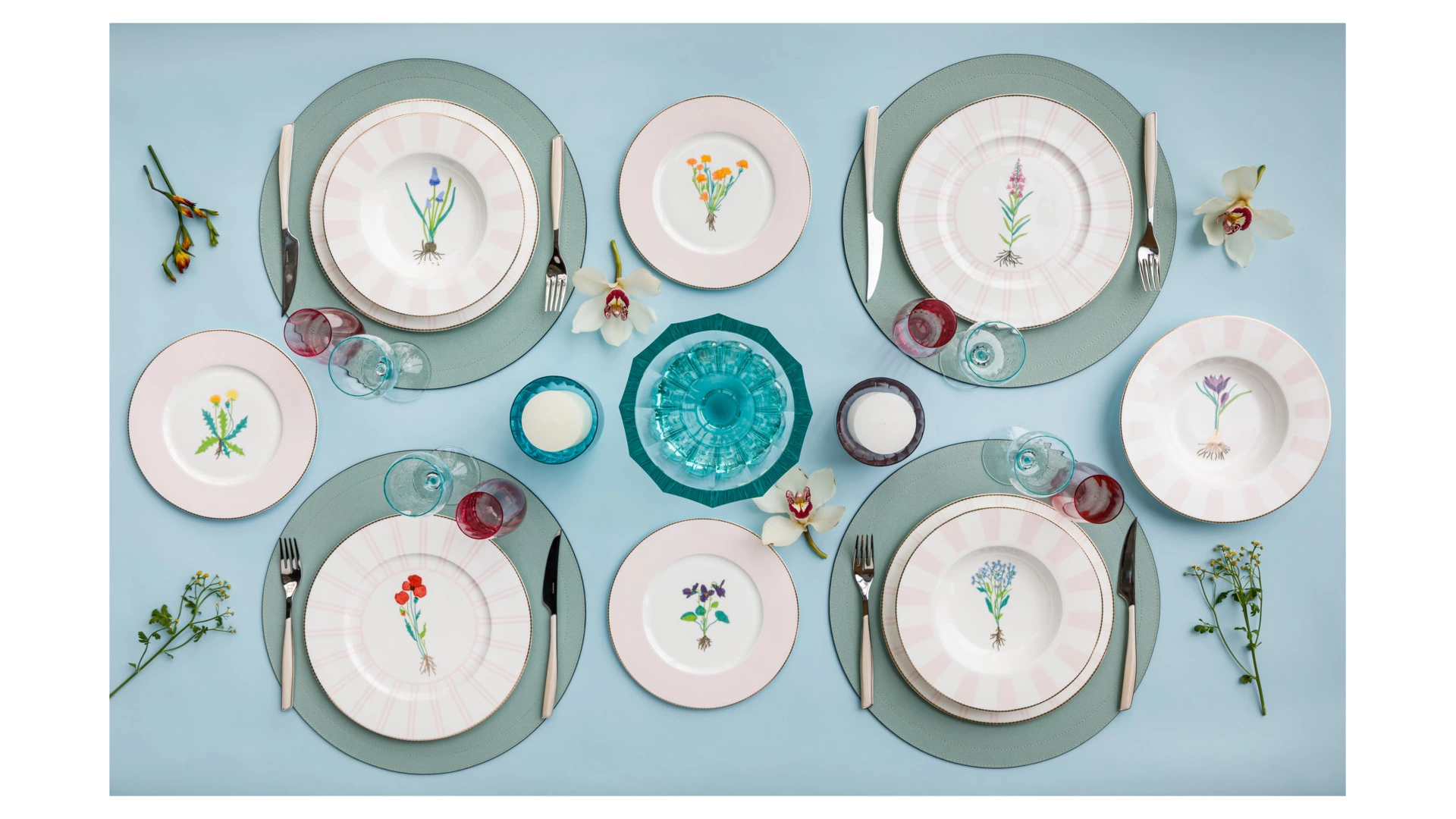 Сервиз столовый Shirokov Гербарий на 4 персоны, 12 предметов, фарфор костяной, позолота