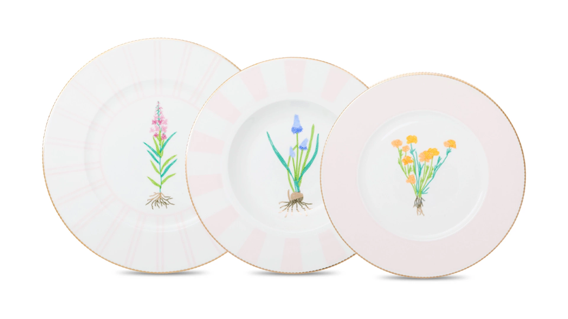 Сервиз столовый Shirokov Гербарий на 4 персоны, 12 предметов, фарфор костяной, позолота