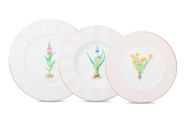 Сервиз столовый Shirokov Гербарий на 4 персоны, 12 предметов, фарфор костяной, позолота