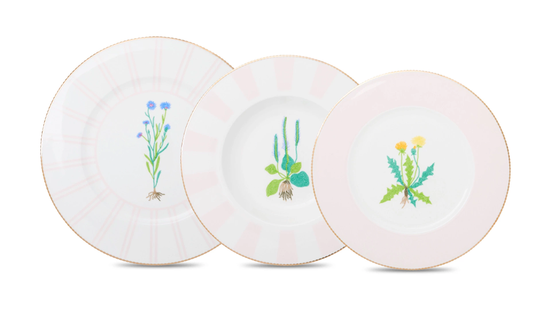 Сервиз столовый Shirokov Гербарий на 4 персоны, 12 предметов, фарфор костяной, позолота