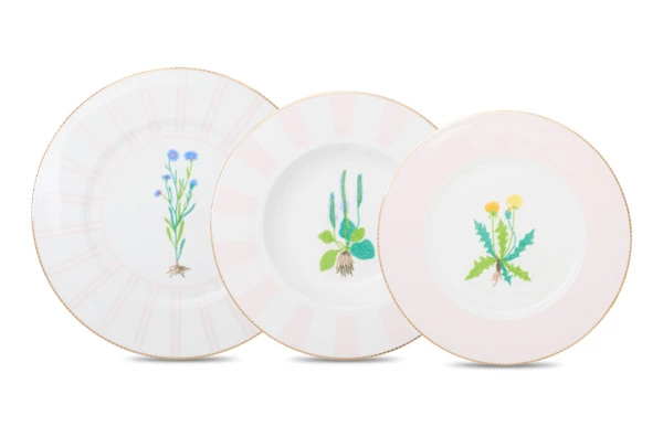 Сервиз столовый Shirokov Гербарий на 4 персоны, 12 предметов, фарфор костяной, позолота