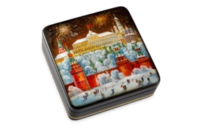 Шкатулка Федоскино Москва Советская 12х12х6 см, папье-маше