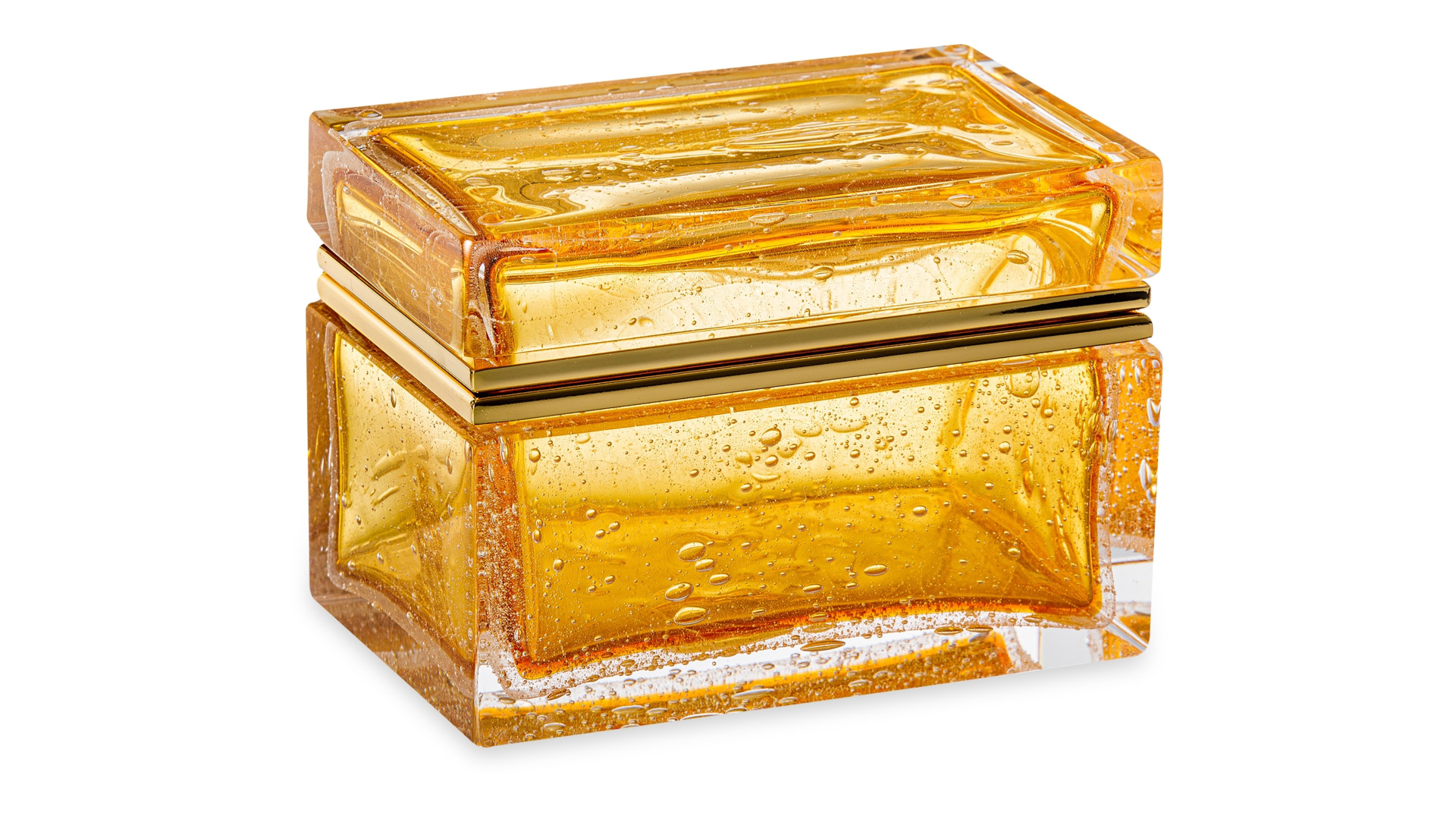 Шкатулка для украшений Alessandro Mandruzzato 18х12х11 см, стекло муранское, золото, янтарная