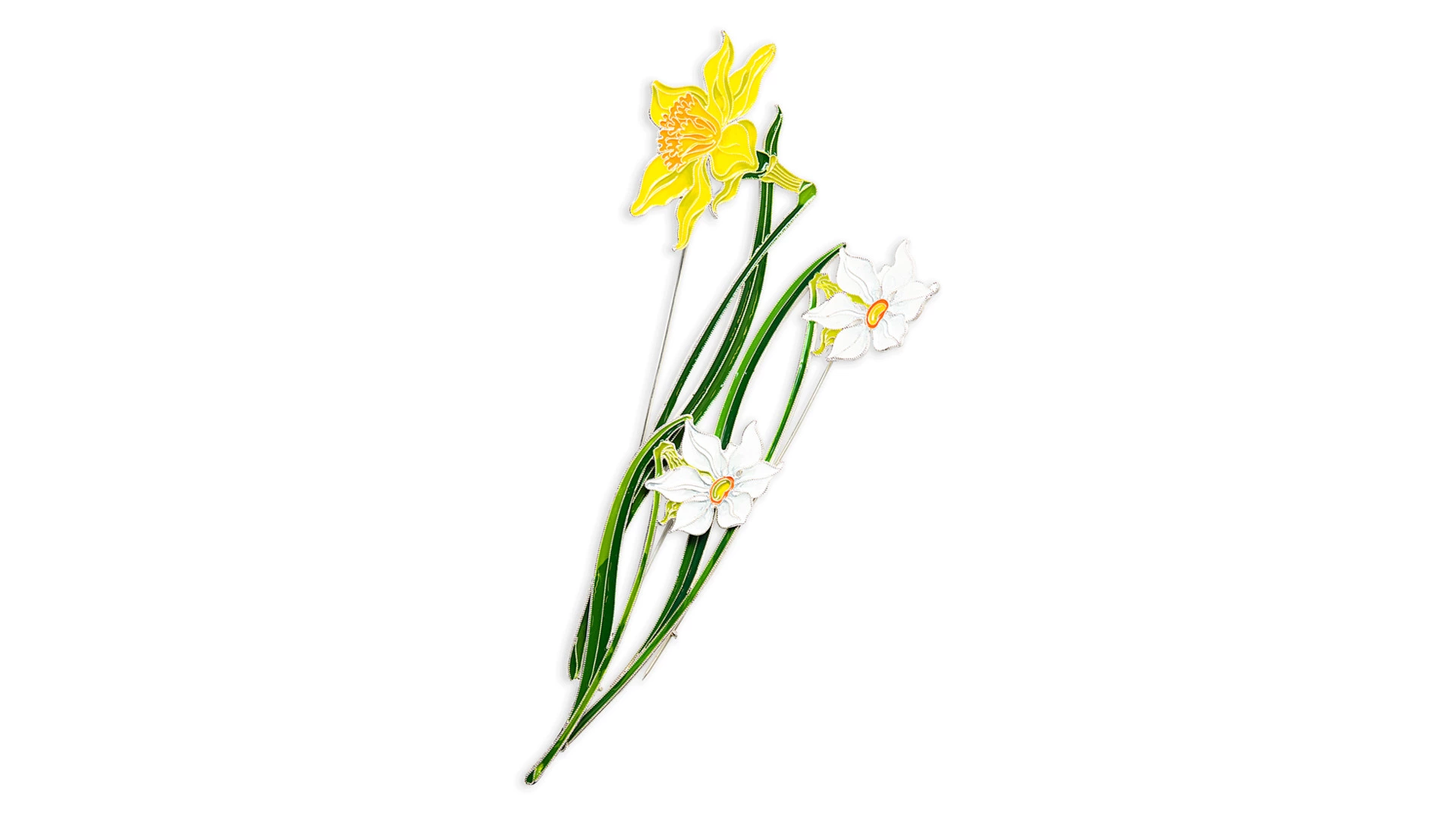Брошь Русские самоцветы Нарцисс поэтический 14,9 г, серебро 925