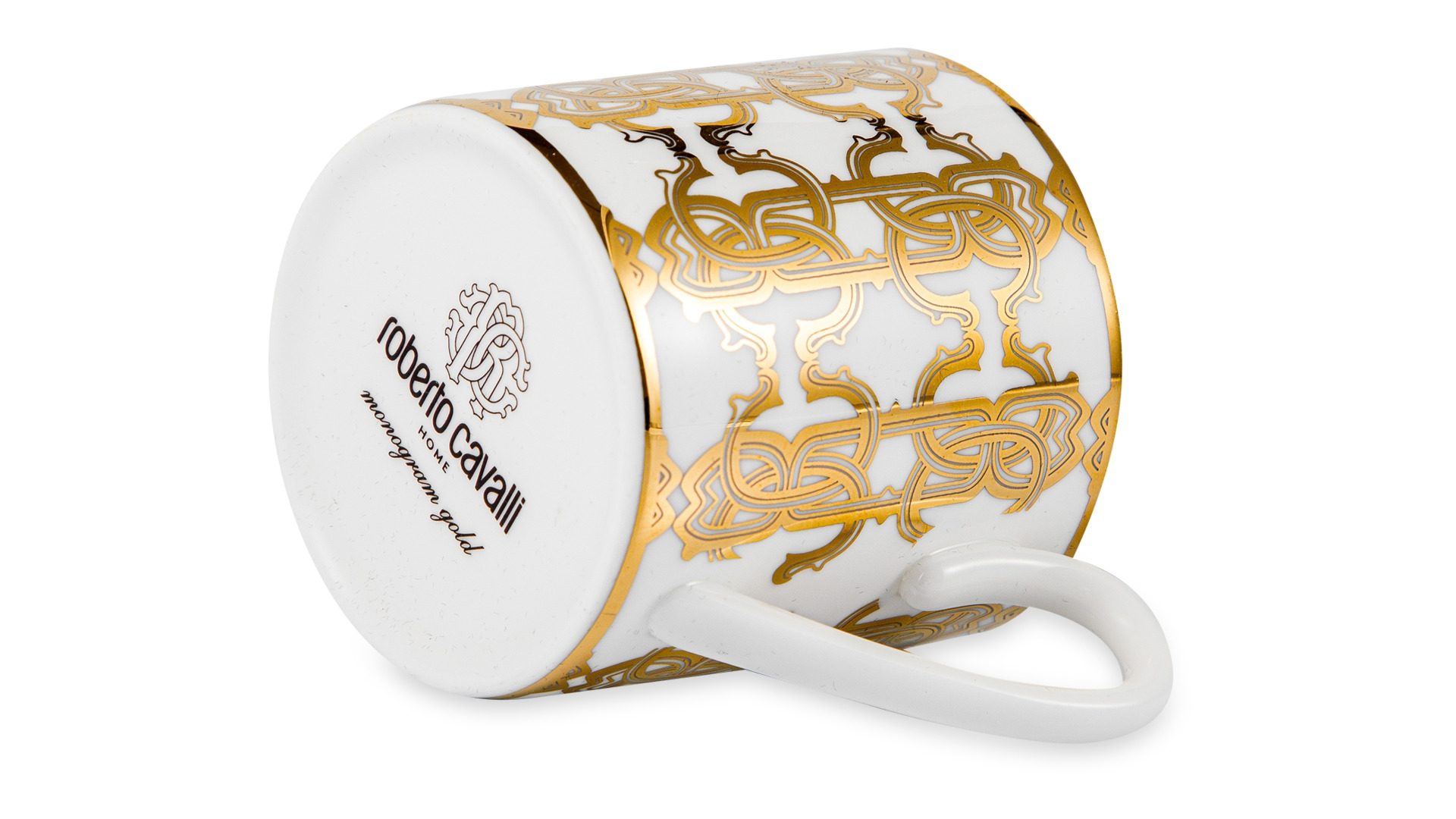 Набор чашек для эспрессо с блюдцами Roberto Cavalli Home Монограмма 100 мл, 2 шт, золотой, п/к