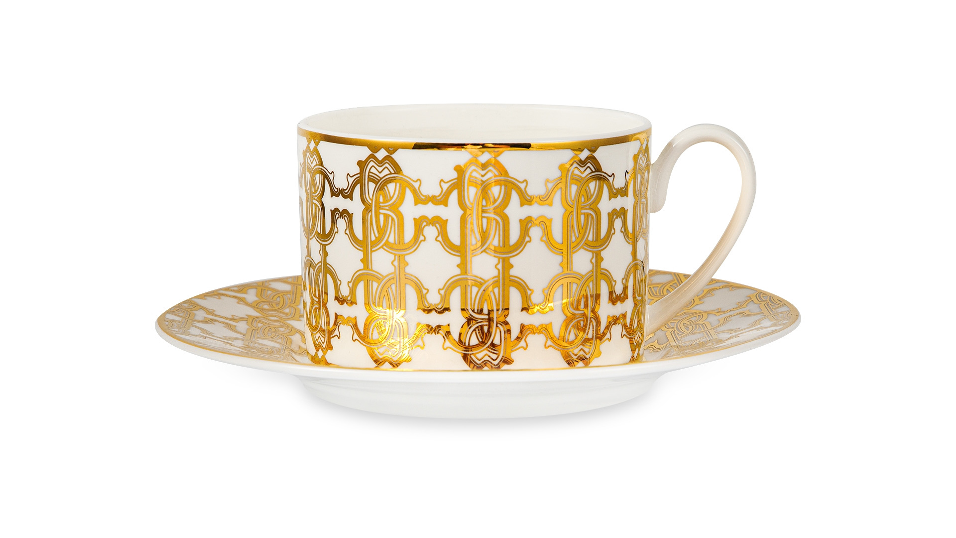 Набор чашек чайных с блюдцами Roberto Cavalli Home Монограмма 200 мл, 2 шт, золотой, п/к