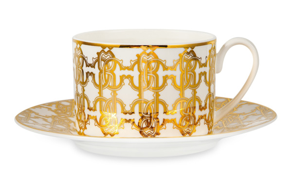 Набор чашек чайных с блюдцами Roberto Cavalli Home Монограмма 200 мл, 2 шт, золотой, п/к