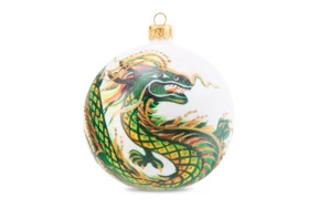 Игрушка елочная шар Bartosh Восточный дракон №4 10х10 см, стекло, зеленая, п/к