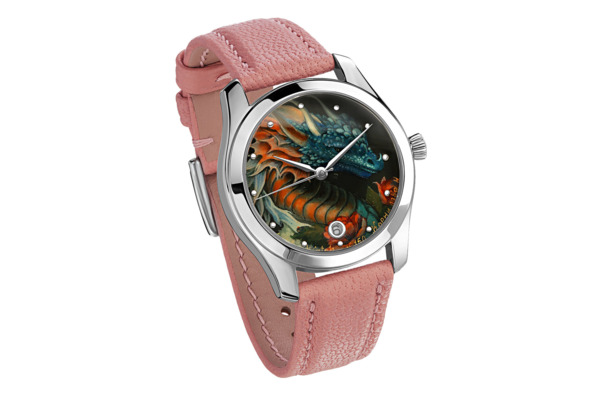 Часы наручные Palekh Watch Дракон Востока 3,6 см, нержавеющая сталь, розовые, п/к