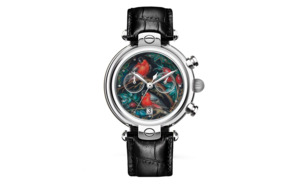 Часы наручные Palekh Watch Снегири 4 см, нержавеющая сталь, черные, п/к